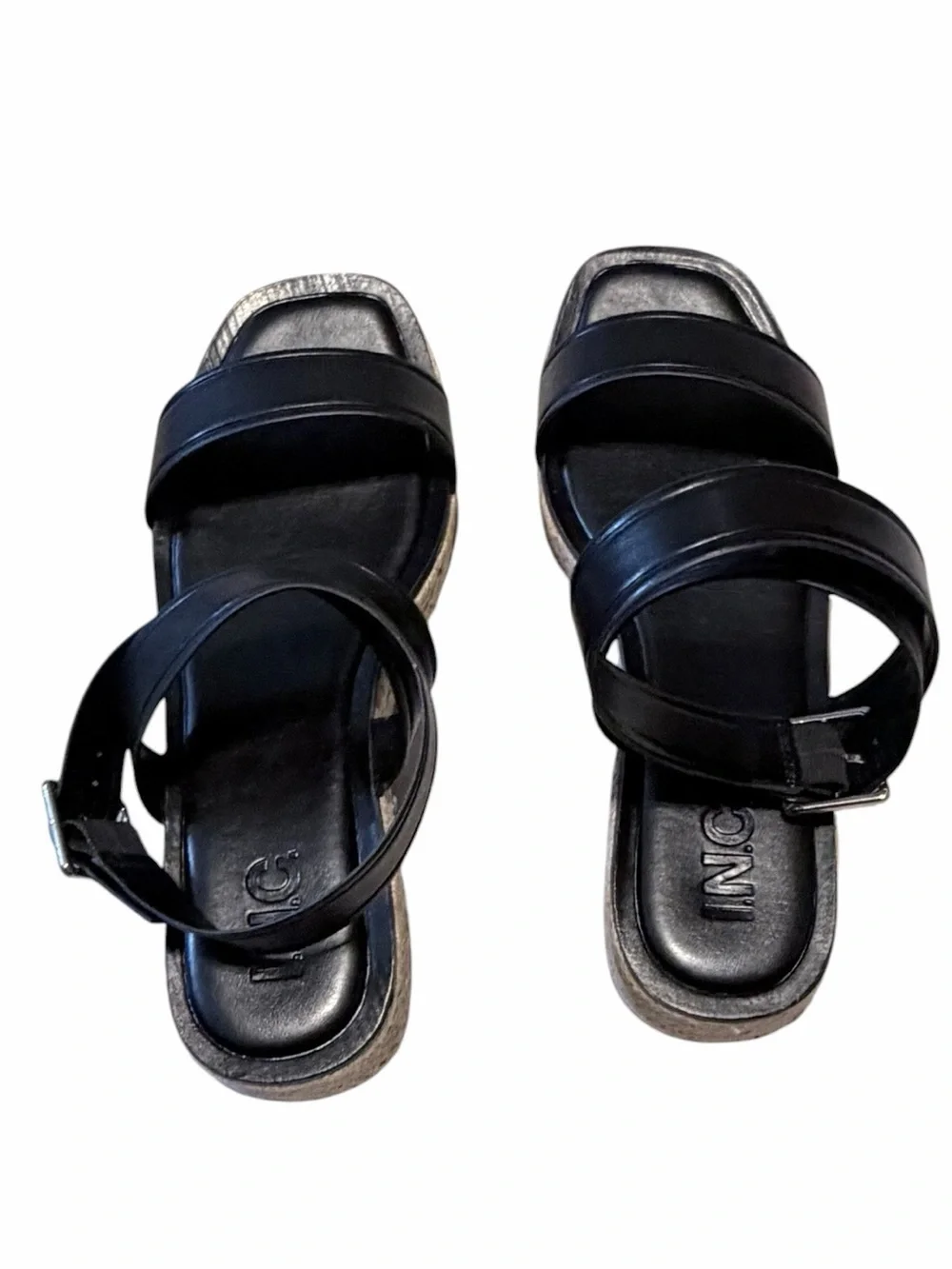 🌟🌼NIB INC International Concept Havilahp Black Tan Wedge Flatform Women Sandals